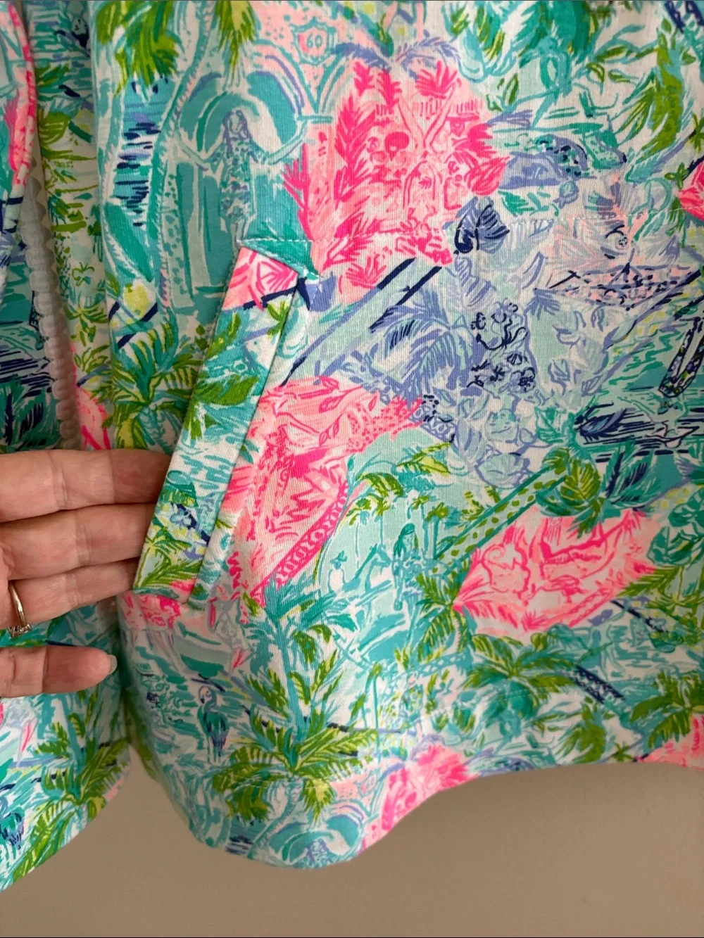 Lilly Pulitzer Teal and Pink Floral Half-Zip Pullover - Picture 6 of 12
